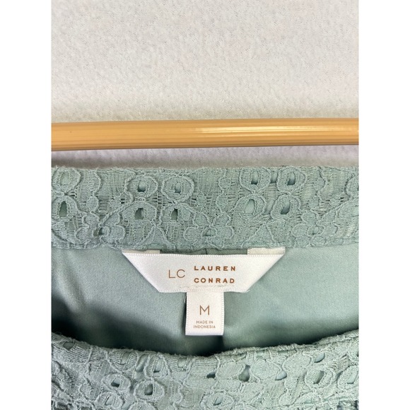 LC Lauren Conrad Square Neck Eyelet Puff Sleeve‎ Blouse Mint Green Size M - Picture 3 of 10